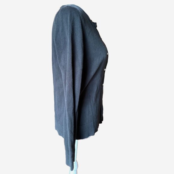 Ann Taylor LOFT Black Cardigan Women’s Size SP Plastic Rhinestone Button Sweater - Picture 3 of 7